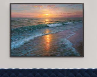 Golden Sunset Seascape Oil Painting | Warm Coastal Art | Sea Sunset 3