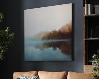 Landscape painting | Landscape oil painting | River canvas | Landscaping paintings | Landscape wall art | River Painting |  Morning fog