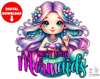 Pretty Little Mermaids - Digital Download | Ocean Fantasy Coloring Book