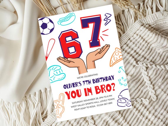 Editable 6-7 Birthday Invitation: Sport Meme Trending Six Seven Party Invite (Digital)