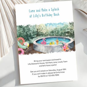 Pool Party Birthday Invitation | Summer Splash Birthday Invite Template | Tropical Backyard Bash | Digital Download