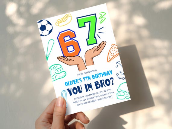 Editable 6-7 Birthday Invitation: Sports Meme Trending Six Seven Party Invite (Digital)
