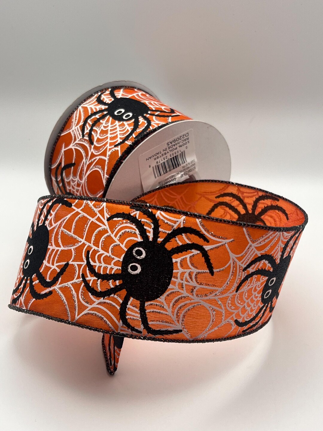 Spider Ribbon Halloween Spider Web Ribbon 2.5” X 10 Yards – Orange & Black Glitter ...