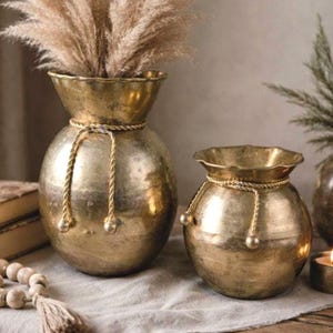 Vintage Brass Vase Pair: Twisted Rope Detail, Hollywood Regency Boho Decor
