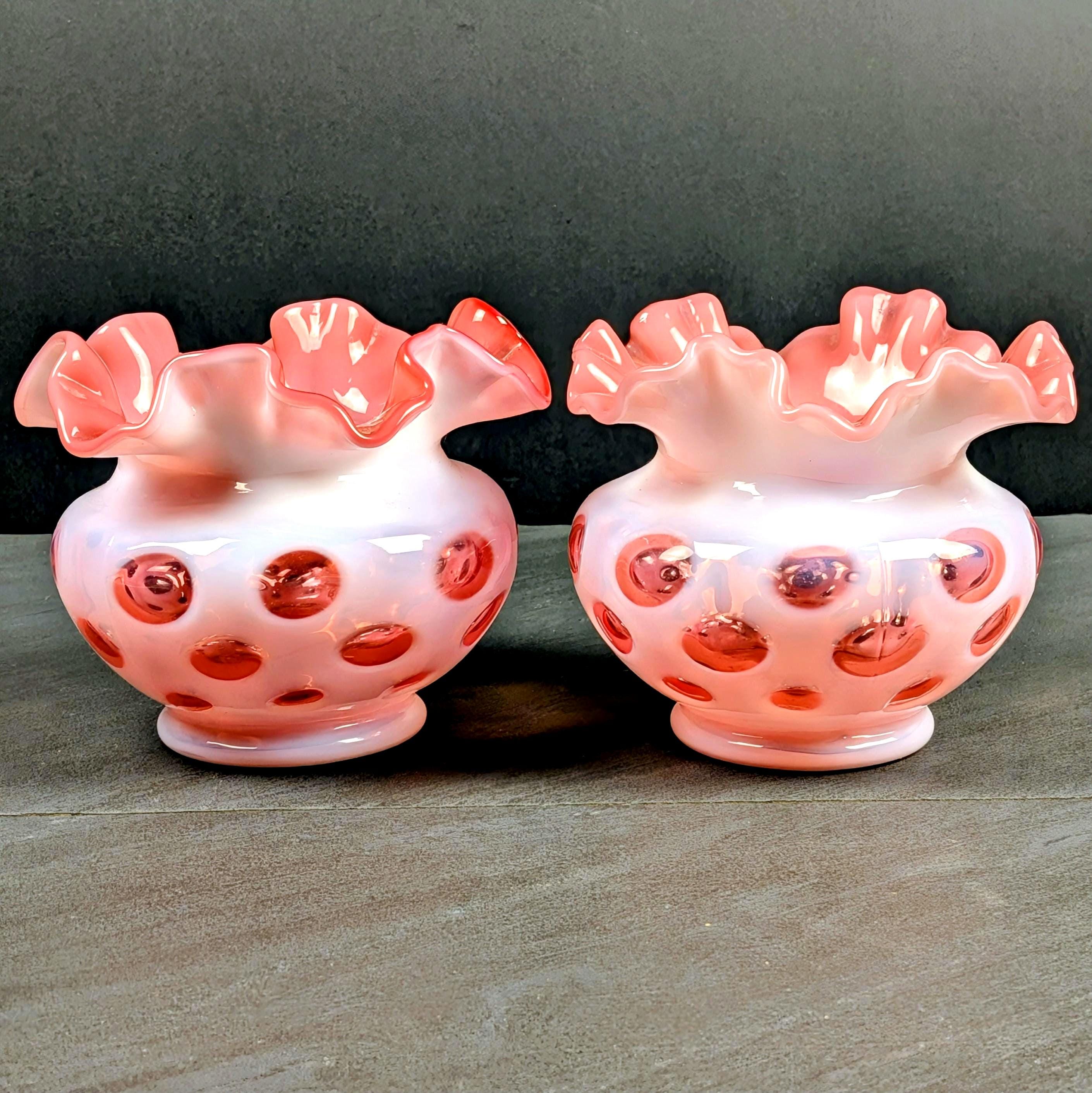 Fenton Cranberry Opalescent Coin Dot Vase - Etsy