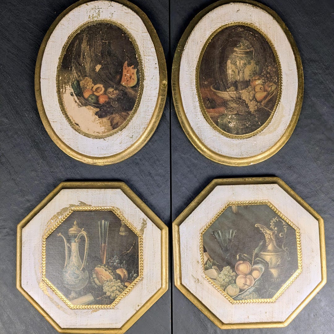 Set of 4 Vintage Florentine Still Life Plaques: Italian Fruit Urn Wall ...