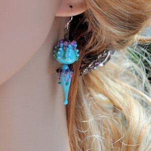 Blue Earrings,Earrings,Lampwork Earrings,Dangle Earrings,Pod Earrings,Unique Earrings - BLUE FANTASEE