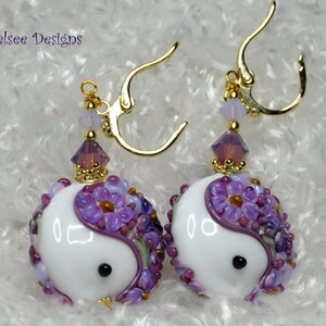 Ying and Yang floral earrings,Lampwork and Gold Earrings,Dangle Earrings,Earrings,Gift