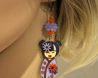 Fun Earrings,Purple and Orange Earrings,Lady Earrings,Lampwork Earrings - GEISHA