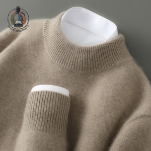 Men's 100% Wool Knit Sweater | Half-High Collar, Relaxed Fit