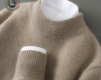 Men's 100% Wool Knit Sweater | Half-High Collar, Relaxed Fit