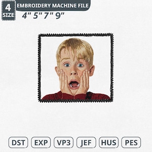 May include: An embroidery machine file featuring a surprised face with hands on cheeks. The design is framed in a black border and includes the text "EMBROIDERY MACHINE FILE" and sizes 4", 5", 7", and 9". File formats include DST, EXP, VP3, JEF, HUS, and PES.