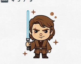 Chibi Jedi Stickdatei Lichtschwert Junge mit Lichtschwert (Instant Download)