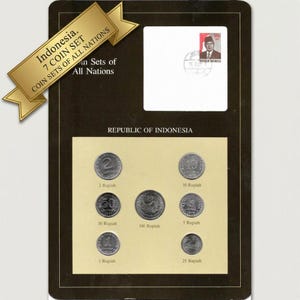 Indonesia 1982 COAN Coin Panel • Franklin Mint 7-Coin Set 1970 - 1979 • (15-7-82 Cancellation)