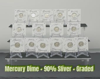 Moneda de diez centavos Mercury • 90 % plata • Moneda vintage estadounidense • Circulada F–VF–XF • Elija su año