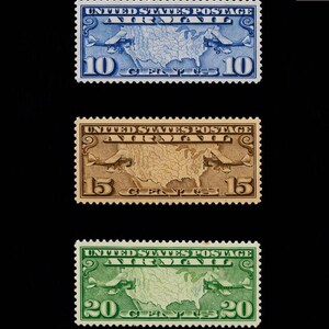 1926-27 US Airmail Stamp Set • MNH C7 C8 C9 Map Route Trio