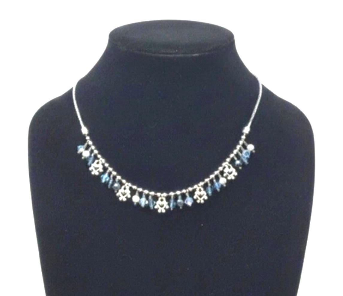 Vintage Brighton Sterling Silver Floral Necklace Blue Glass Drops 30 ...