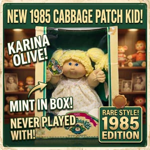 1985 • NEW • Cabbage Patch Kids Karina Olive • Original Box & Papers • Blonde Hair Blue Eyes