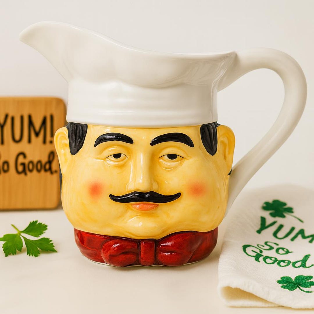 Antique Ceramic Chef Pitcher, Whimsical Kitchen Decor, Vintage Hand ...