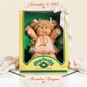 Vintage 1983 Cabbage Patch Kid Doll Personalized Alexandria Maryann Birthday Keepsake