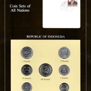 Indonesia 1982 COAN Coin Panel • Franklin Mint 7-Coin Set (15-7-82 Cancellation)