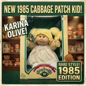 1985 • (NEW) • Cabbage Patch Kids Karina Olive • Original Box & Papers • Blonde Hair Blue Eyes