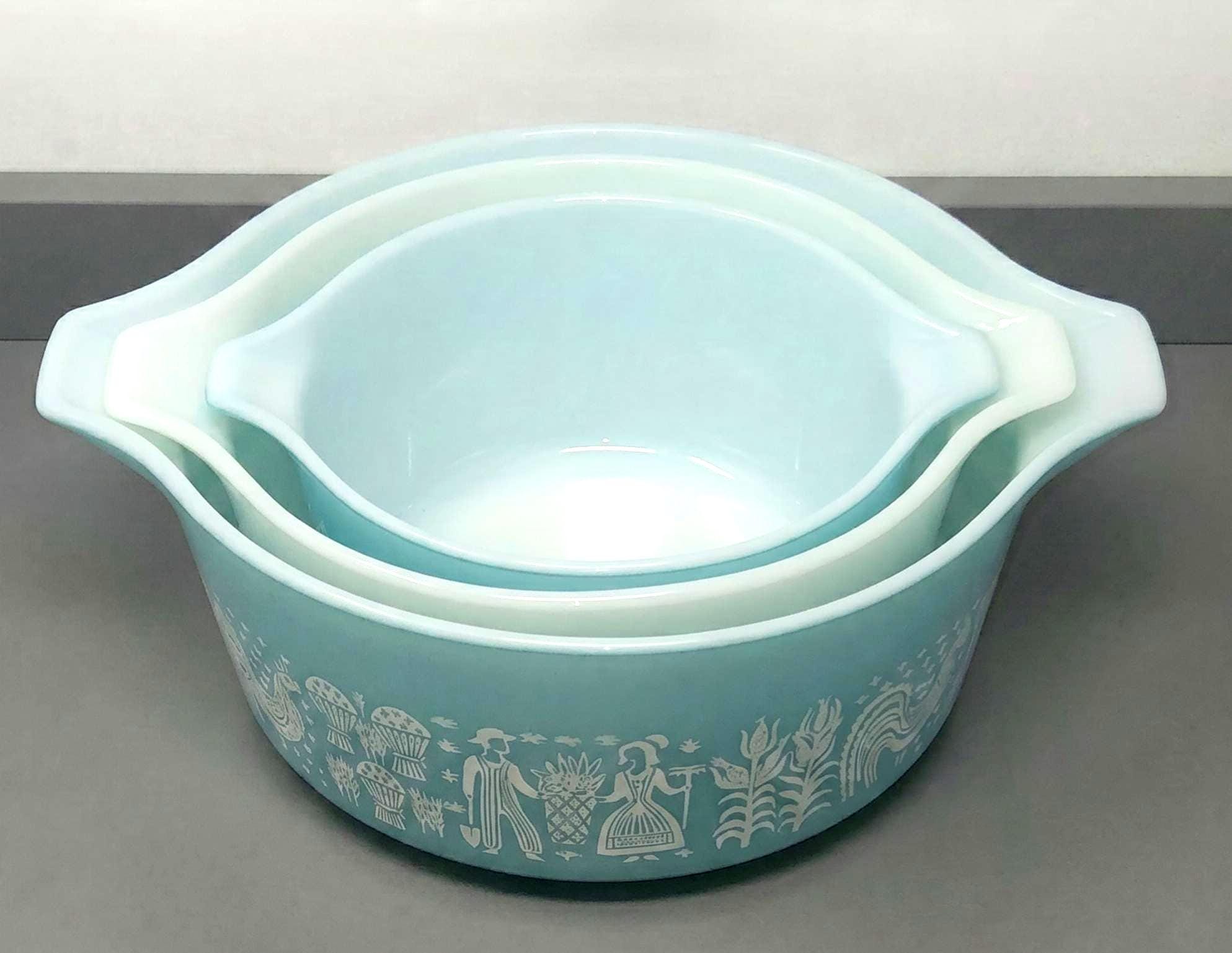 Pyrex Butterprint Turquoise Mixing Bowls — 473, 474‑B, 475‑B — Charming ...