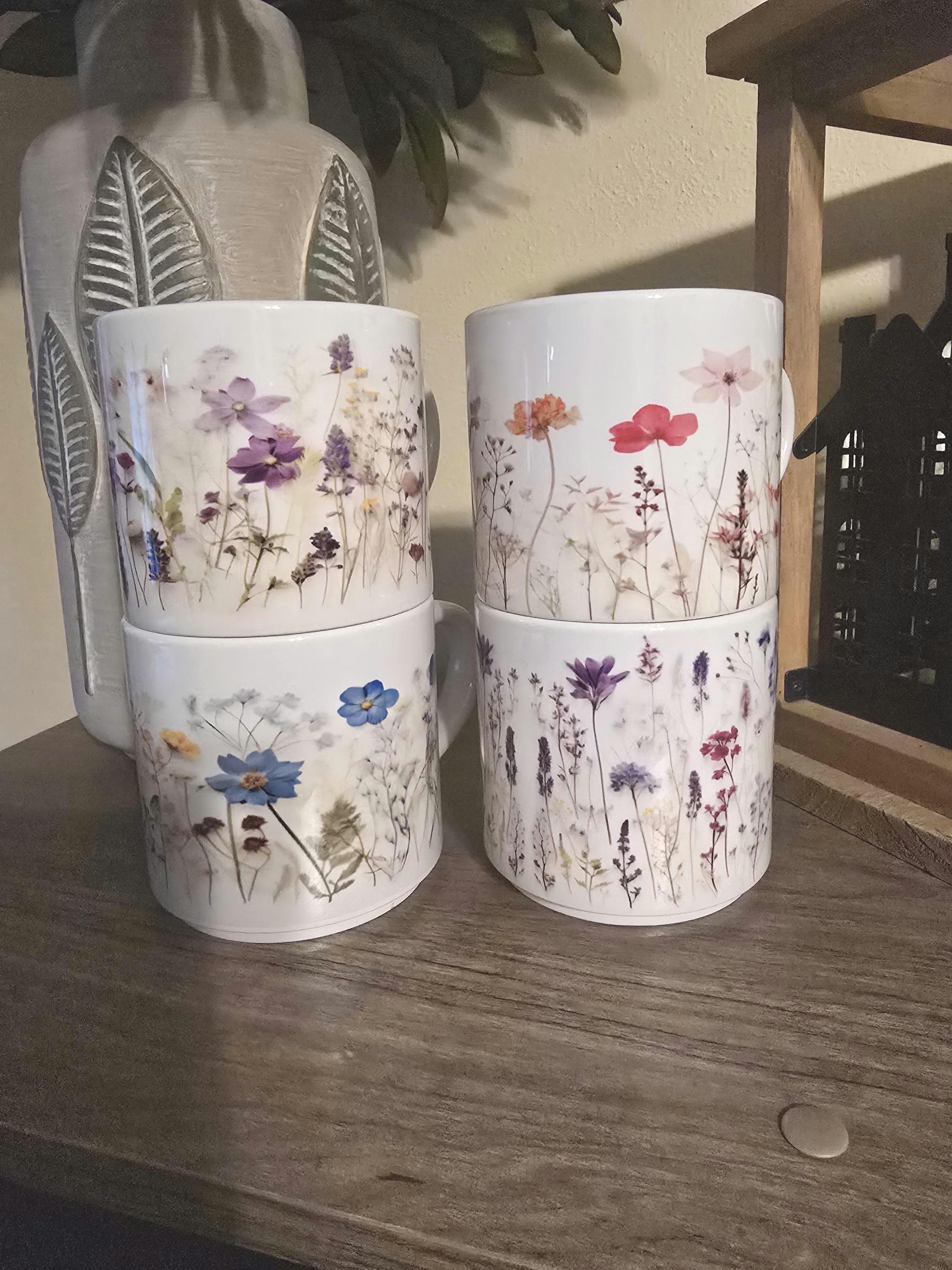 Wildflower Stacking Mugs, Floral Ceramic Coffee Cups, Set of 4 - Etsy