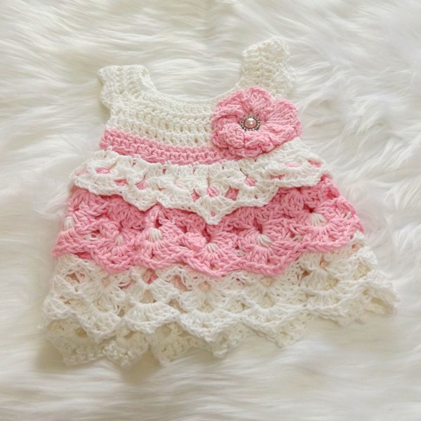 Crochet Baby Girl Dress, Pink Newborn Dress, Infant Baptism Outfit, Special Occasion Toddler Clothes