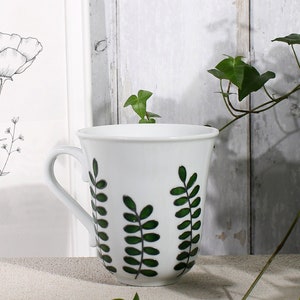 Hand Painted Botanical Porcelain Mug Green Foliage Mug Coffee Mug Tea Mug Porcelain Mug with Leaves Botanical Design Ready to Ship image 2