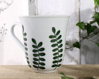 Taza de porcelana botánica pintada a mano taza de follaje verde taza de café taza de té taza de porcelana con hojas diseño botánico listo para enviar