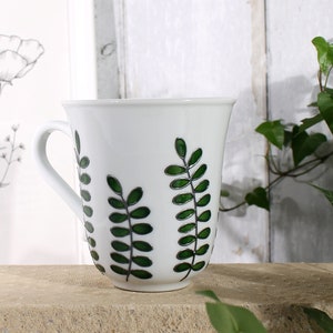 Hand Painted Botanical Porcelain Mug Green Foliage Mug Coffee Mug Tea Mug Porcelain Mug with Leaves Botanical Design Ready to Ship image 1