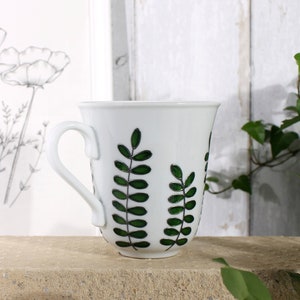 Hand Painted Botanical Porcelain Mug Green Foliage Mug Coffee Mug Tea Mug Porcelain Mug with Leaves Botanical Design Ready to Ship image 3