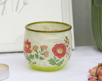 Small Floral Candle Holder Glass Tea Light Holder Colourful Flowers Glass Candle Holder Floral Candle Holder Ready to Ship
