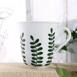 Hand Painted Botanical Porcelain Mug Green Foliage Mug Coffee Mug Tea Mug Porcelain Mug with Leaves Botanical Design Ready to Ship image 4