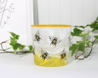 Straw Silk Bee Candle Holder Straw Silk Candle Holder with Bees Bee Tea Light Holder Bee Home Decor Bumblebee Gift Ready to Ship