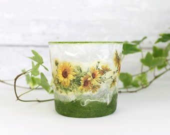 Straw Silk Sunflower Candle Holder Hand Decorated Tea Light Holder Sunflower Decor Sunflower Gift Sunflower Candle Bowl Ready to Ship
