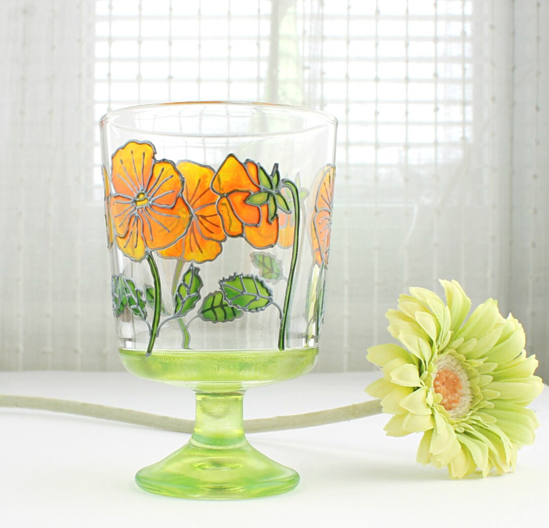 Glass Tea Light Holder, Hand Painted Glass Candle Holder, Tea Light