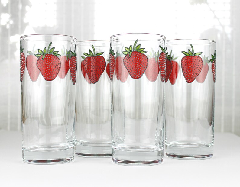 Strawberry Drinking Glasses Set of 2 Hand Painted Highball | Etsy