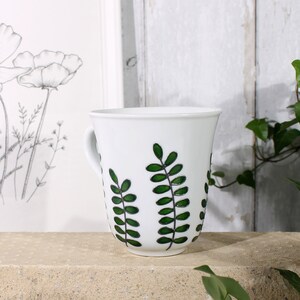 Hand Painted Botanical Porcelain Mug Green Foliage Mug Coffee Mug Tea Mug Porcelain Mug with Leaves Botanical Design Ready to Ship image 6