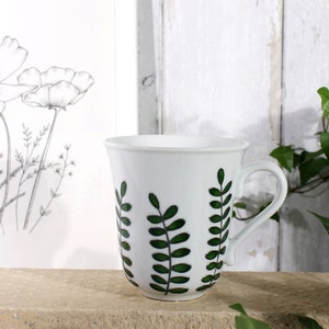 Hand Painted Botanical Porcelain Mug Green Foliage Mug Coffee Mug Tea Mug Porcelain Mug with Leaves Botanical Design Ready to Ship image 8