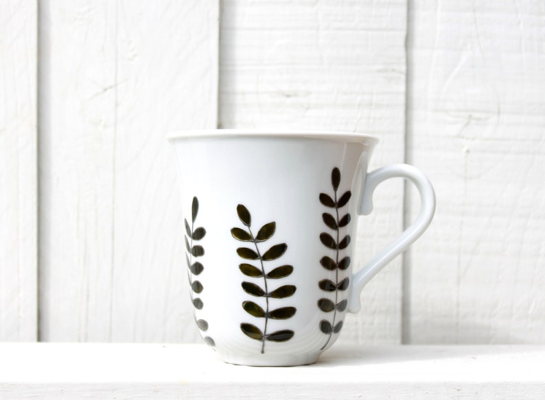 Hand Painted Botanical Porcelain Mug Green Foliage Mug Coffee Mug Tea Mug Porcelain Mug with Leaves Botanical Design Ready to Ship image 10