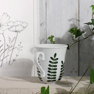 Hand Painted Botanical Porcelain Mug Green Foliage Mug Coffee Mug Tea Mug Porcelain Mug with Leaves Botanical Design Ready to Ship image 7
