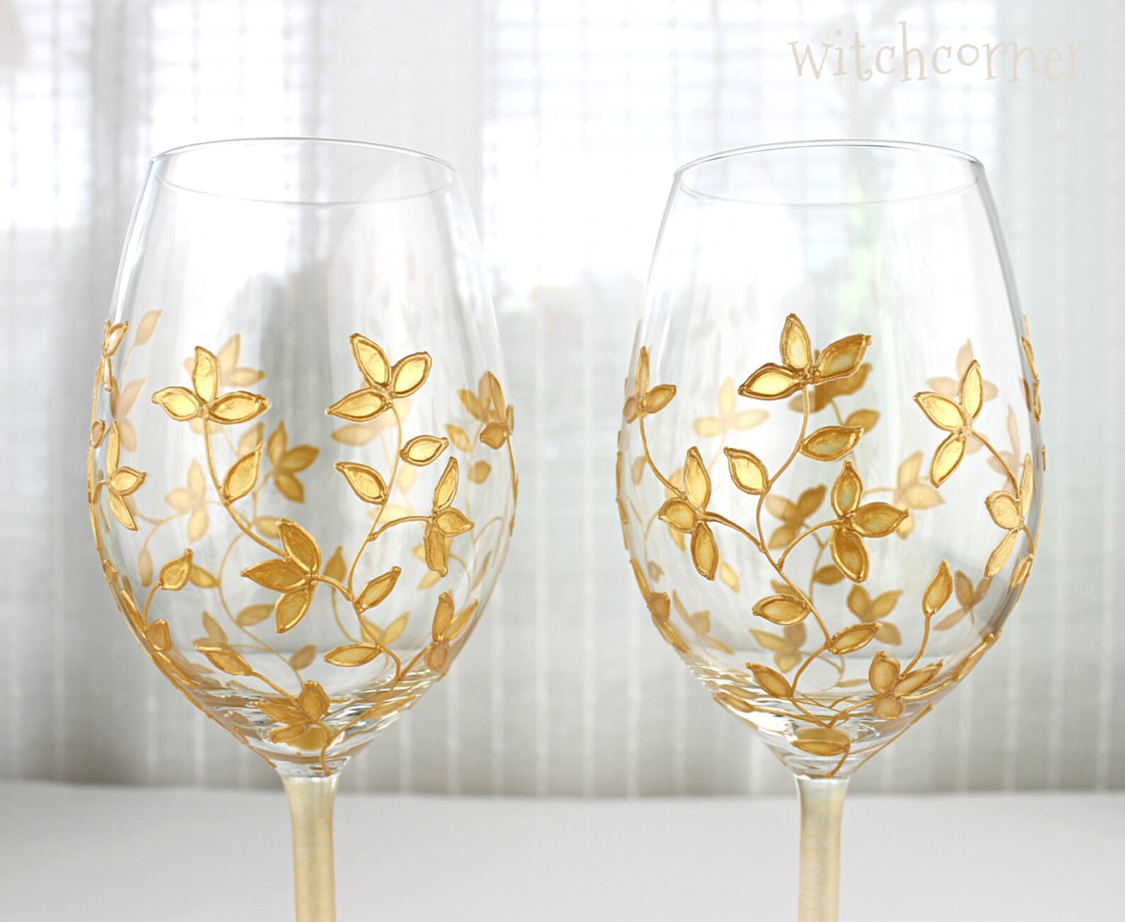 Hand Painted Gold Foliage Wine Glasses Wedding Glasses Gold Etsy