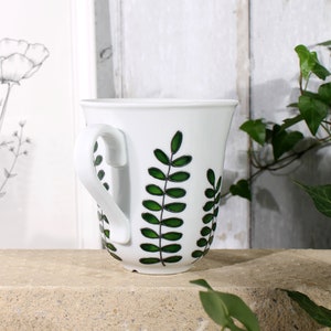 Hand Painted Botanical Porcelain Mug Green Foliage Mug Coffee Mug Tea Mug Porcelain Mug with Leaves Botanical Design Ready to Ship image 5