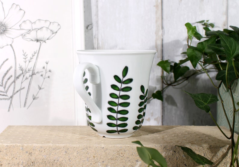 Hand Painted Botanical Porcelain Mug Green Foliage Mug Coffee Mug Tea Mug Porcelain Mug with Leaves Botanical Design Ready to Ship image 5