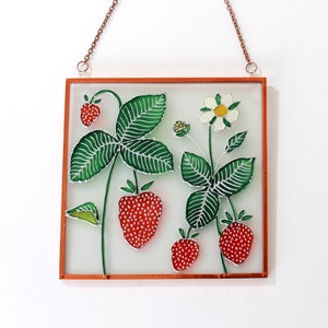 Picture of Strawberries Suncatcher Stained Glass Wall Art Copper Foil Framed Glass ...