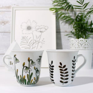 Hand Painted Botanical Porcelain Mug Green Foliage Mug Coffee Mug Tea Mug Porcelain Mug with Leaves Botanical Design Ready to Ship image 9