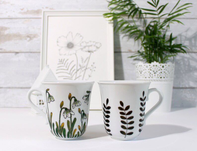 Hand Painted Botanical Porcelain Mug Green Foliage Mug Coffee Mug Tea Mug Porcelain Mug with Leaves Botanical Design Ready to Ship image 9