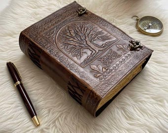 Diario de cuero Árbol de la Vida / Grimorio repujado, libro con bordes irregulares